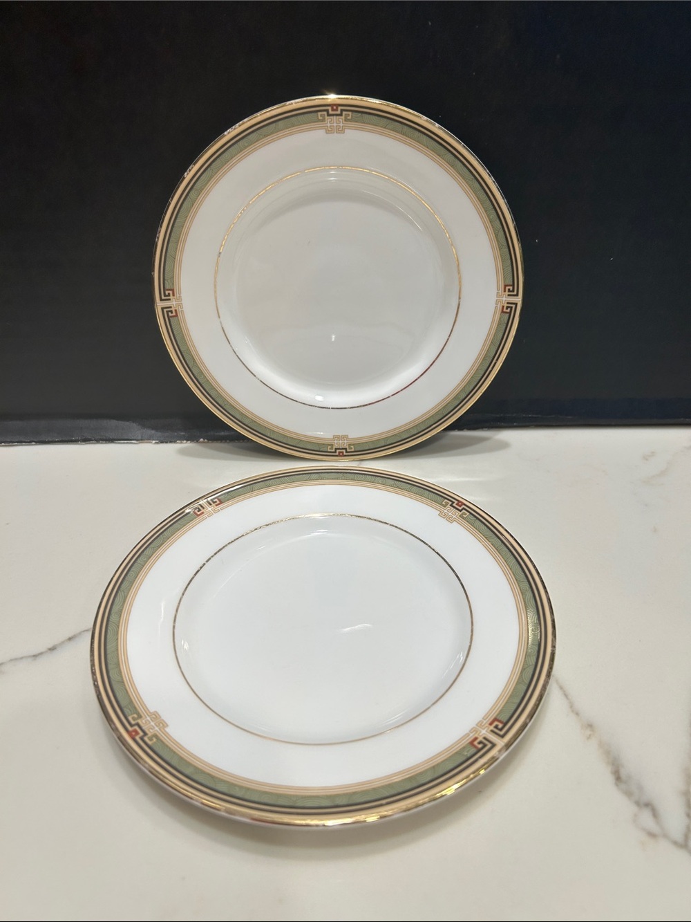 WEDGEWOOD Oberon Gold-Trim White Porcelain Dessert Plates - 2